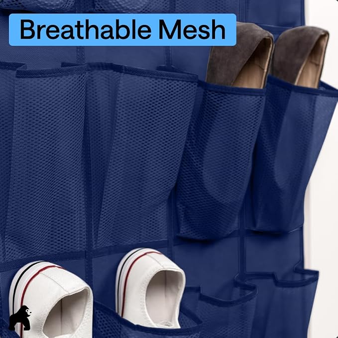 GORILLA GRIP Over the Door Shoe Organizer, 24 Large Pockets, Navy | Breathable Mesh Pocket, Space Saving Hanging Storage Holder, Closet Rack Hanger for Shoes, Pantry and Bathroom Accessories - Image 5