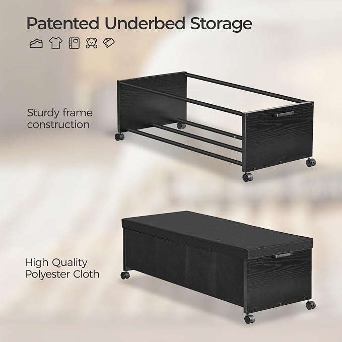 FOUCSSOMEI Under Bed Drawers on Wheels, XXXXL Size, UnderBed Storage with Wheels, Wooden Under Bed Storage, Underbelly Storage, Heavy Duty, Patented Design - Image 2