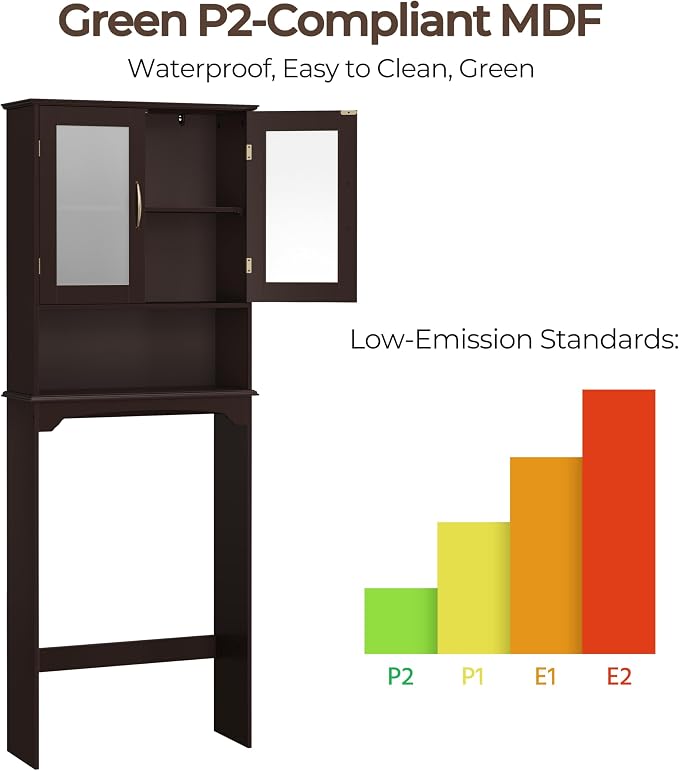 Yaheetech Over the Toilet Storage Cabinet with Glass Doors, Espresso - Image 9