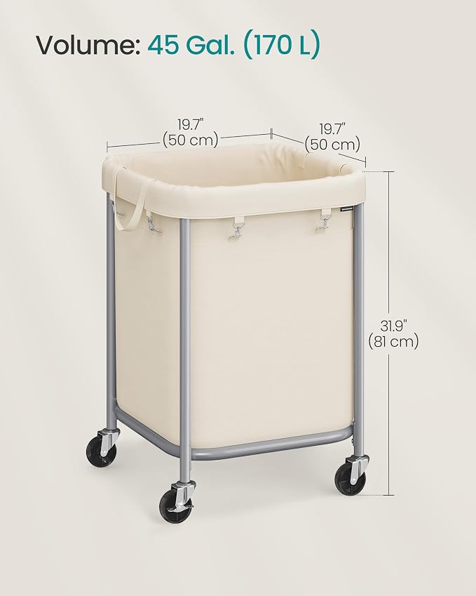SONGMICS Laundry Basket with Wheels, 170L, Steel Frame, Removable Bag - Image 5