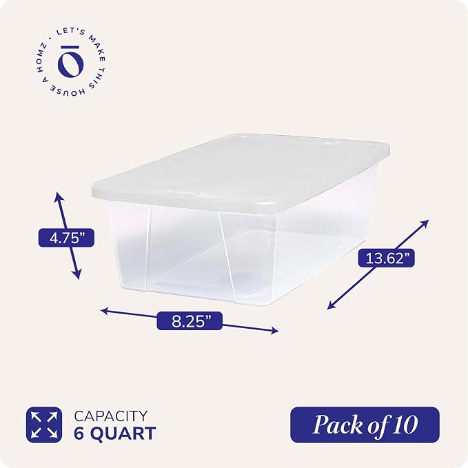 HOMZ Clear Plastic Storage Bins w/Snaplock Lids, 6 Qt, White, 10 Pack | Stackable Container Set for Home, Office Shelves, Kitchen, Garage, and Bathroom Organization - Image 4