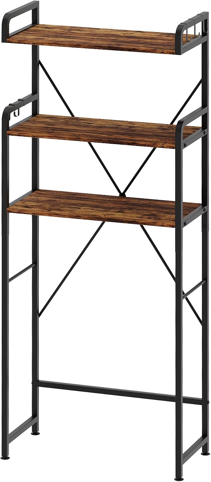 Over The Toilet Storage Cabinet, Freestanding Bathroom Shelf with Hooks - Image 9