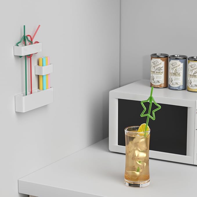 Acrylic Straw Organizer for Cabinet Door - 5.8'' White Adjustable 3-Part Reusable Drinking Straw Holder Dispenser Kitchen Accessories Container Cupboard Door Mounted - Image 2