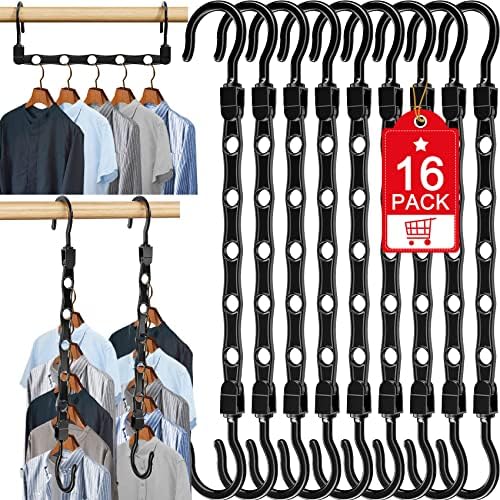 16 Pack Hangers Space Saving Magic Space Saver Smart Plastic Hangers Black | Clothes Hanger Organizer Closet Organizers and Storage for Closet Wardrobe Apartment College Dorm Room Essentials by Besslly