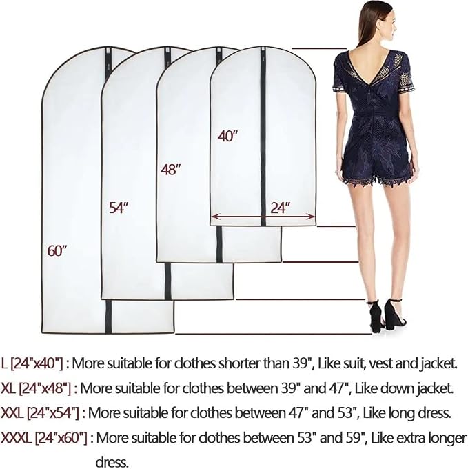 Garment Bags for Hanging Clothes 12 PCS Transparent Dress Bag for Traveling Garment Bag for Dresses Long Clothes Storage Bags with Full Zipper for Long Dress Costumes Gowns Coats 24''x54'' - Image 2