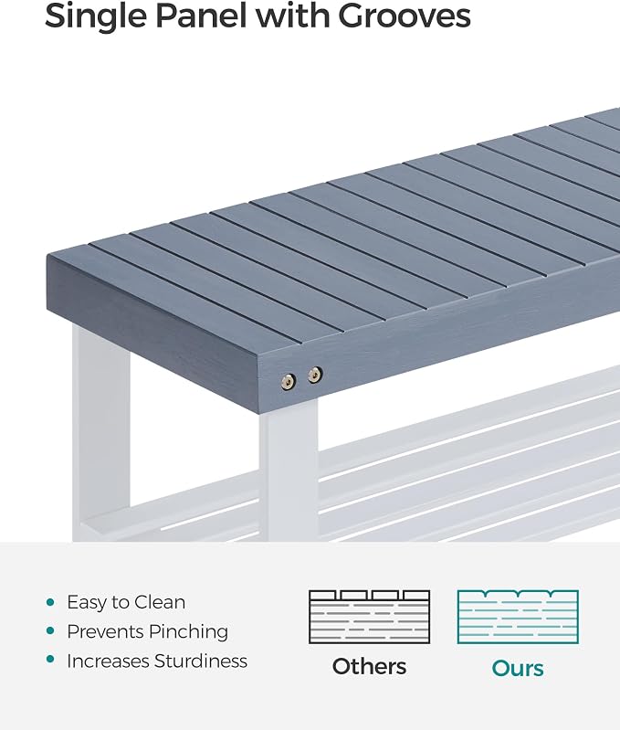 SONGMICS Shoe Rack Bench, 3-Tier Bamboo Entryway Bench, 27.6 Inches Width | Shoe Storage Organizer, Holds Up to 286.6 lb, Gray, BAMBOU Collection ULBS04GY - Image 4