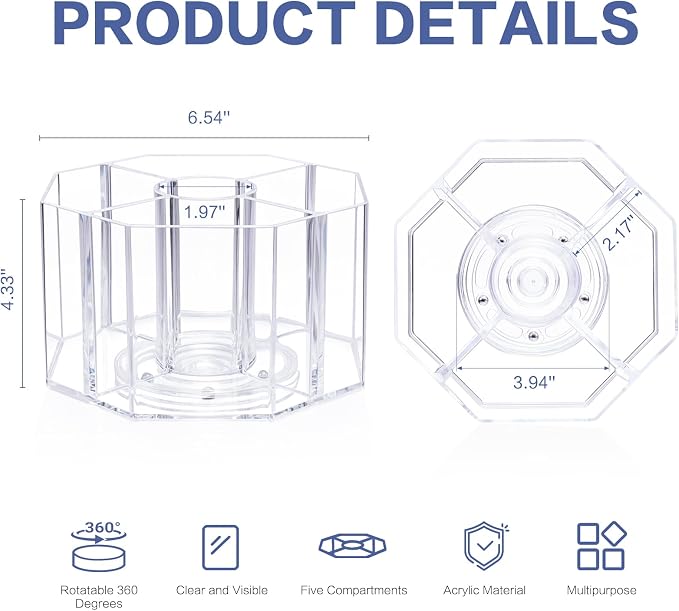 Drink Packet Organizer, 360 Degrees Rotating Acrylic Lazy Susan Organizer for Powdered Drink Mix Powder Packet, Water Flavor Packet Holder for Kitchen Pantry Storage, 5-Section - Image 3
