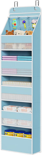 Univivi Fabric Over Door Hanging Organizer for Baby Nursery, Blue, 6-Shelf by Univivi