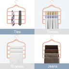 Tinfol Velvet Pants Hanger Space Saving with Hook, 6pc 4 Layers Non-Slip Jeans Hangers, Pink Multiple Clothes Hangers Closet Storage Organizer forJeans Scarf Towels Tie Towel - Image 4