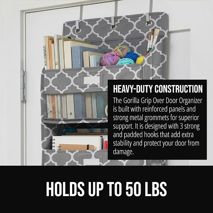 GORILLA GRIP Over The Door Organizer Storage, 5 Deep Hanging Shelves, Holds 50lbs, Closet Organizers Shelf for Bedroom, Shoes, Bathroom, Nursery, Dorm Essentials, 58x15 Inches, Quatrefoil - Image 3