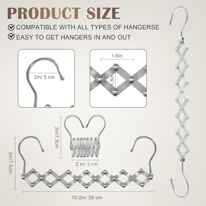 4 Pack Space Saving Hangers for Clothes: Extendable Metal Hangers - Image 5