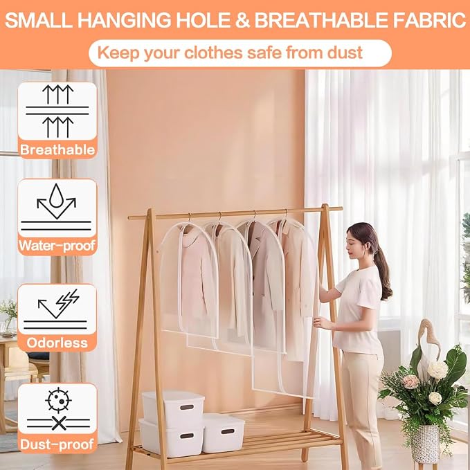 Clear Garment Bags for Hanging Clothes Travel (Set of 12) Suit Bags for Closet Storage Clothes Storage Bags Closet Cover for Open Closet with Zipper for Coats, Jackets, Shirts - Image 6