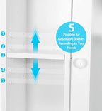 SUPER DEAL Over The Toilet Bathroom Storage Cabinet Freestanding Wooden Bathroom Organizer with Adjustable Shelves and Glass Door, White - Image 7