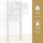 Yaheetech Slim Over the Toilet Storage Cabinet, Frosted Glass Doors, White - Image 3