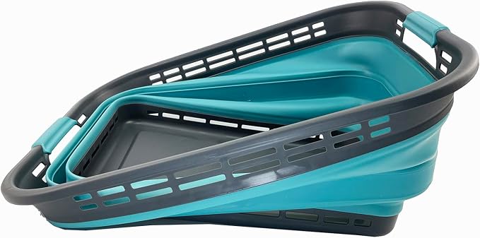 SAMMART 42L (11 Galloons) Collapsible Plastic Laundry Basket - Foldable Pop Up Storage Container/Organizer - Portable Washing Tub - Space Saving Hamper/Basket [BPA Free] (Grey/Crystal Blue) - Image 7