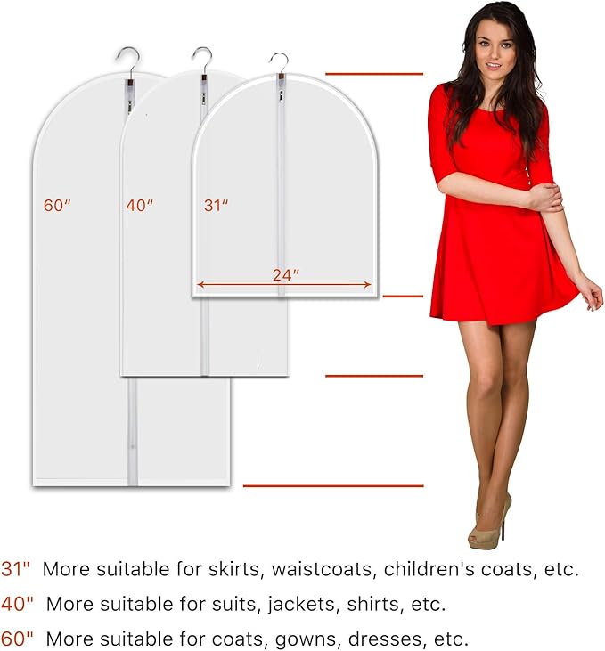 Clear Garment Bags for Hanging Clothes, 7 Pack 60 Inch, with 4 Shoe Bags - Image 2