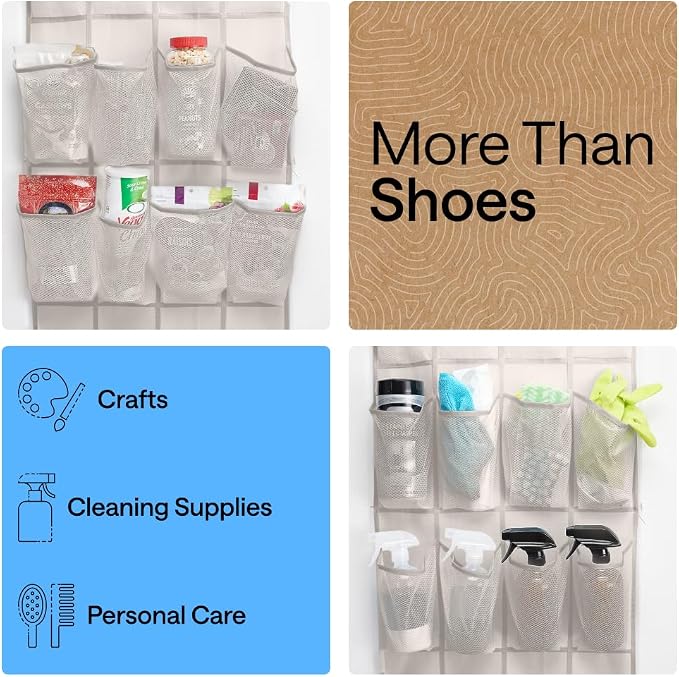 GORILLA GRIP Over the Door Shoe Organizer, 24 Large Pockets, Linen | Breathable Mesh Pocket, Space Saving Hanging Storage Holder, Closet Rack Hanger for Shoes, Pantry and Bathroom Accessories - Image 6