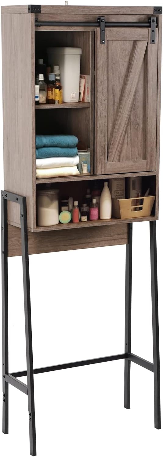 Over Toilet Storage Cabinet with Barn Door & Adjustable Shelves by GROZING