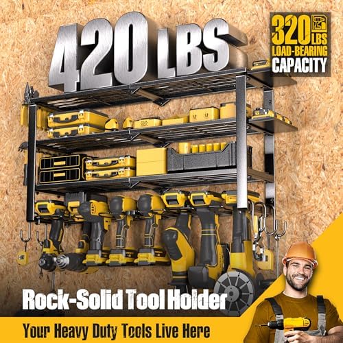 Spampur 420LB Capacity Power Tool Organizer with Charging Station & 6 Outlets | Quick Assembly 4-Layer Heavy Duty Rack for Drills & Batteries | Ultimate Garage Storage & Christmas Gift for Men - Image 3
