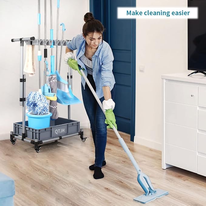 Broom And Mop Holder Put Wet Movable Floor-Mounted Mop Rack Floor Standing Cleaning Tool Cart Storage For Garden Garage Schools, Hospitals, Factories, Hotels,Property Companies - Image 6