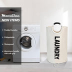 Maxsilan 90L Large Laundry Basket Bag, Collapsible Tall Hamper, Beige - Image 2
