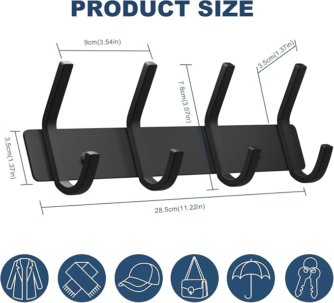 VAEHOLD Wall Hooks, Heavy Duty Aluminum Towel Hooks for Hanging Coat, Hat, Key, Clothes, Closet Hook Wall Mount for Kitchen, Bathroom, Office (“C“ Shape Coat 4 Hooks 2 Pack) - Image 5