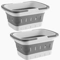 Foldable Plastic Shower Caddy Basket 2 Pcs, Portable and Durable Toiletries Caddy with Handles Ideal for Dorm, Bathroom, Cleaning, Kitchen, Camping, Waterproof, Easy to Clean (Grey 2 pack) by ANNIYA