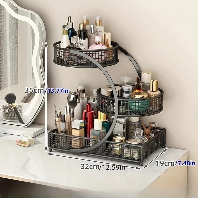 Makeup Organizer Countertop for Vanity, 3 Tier Bathroom Bedroom Counter Skincare Organizer Cosmetic Display Shelf Vanity Accessories for Women Multi-Purpose Metal Storage Rack for Home, Office - Image 2