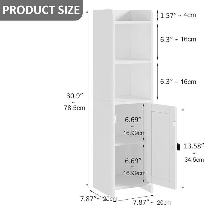 Lomojo Small Bathroom Storage Cabinet Corner, 7.87"Dx7.87"W x31.5"H (White) - Image 3