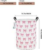 Round Large Pink Bow Print Waterproof Laundry Hamper - Image 2