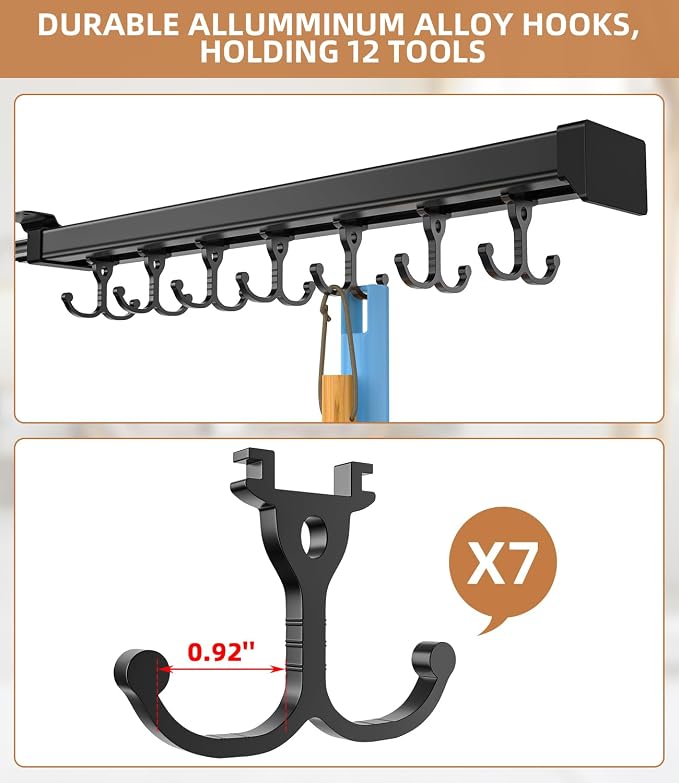 Pull Out Broom Holder With Adjustable Double Row Sliding Hook, Multifunctional Slide Broom And Mop Storage/Organizer Garage Organization Hooks, for Closet Laundry - /16.14inch - Image 4