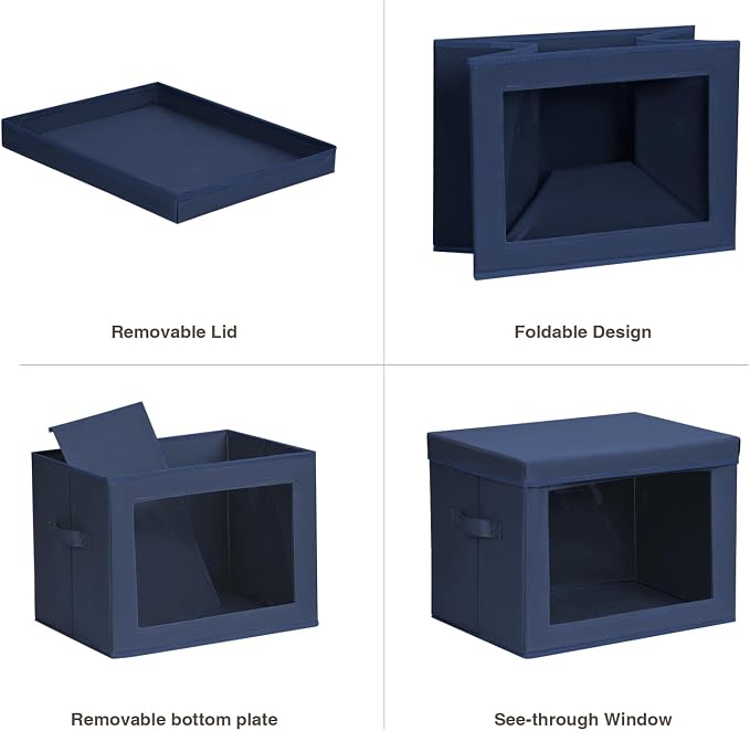 Homsorout Stackable Storage Bins with Lids - Large Storage Box with Lids, Foldable Closet Boxes for Organizing, Wardrobe Clothes Organizer with Window, Cubes Bins for Living Room, 4 Pack, Navy Blue - Image 7