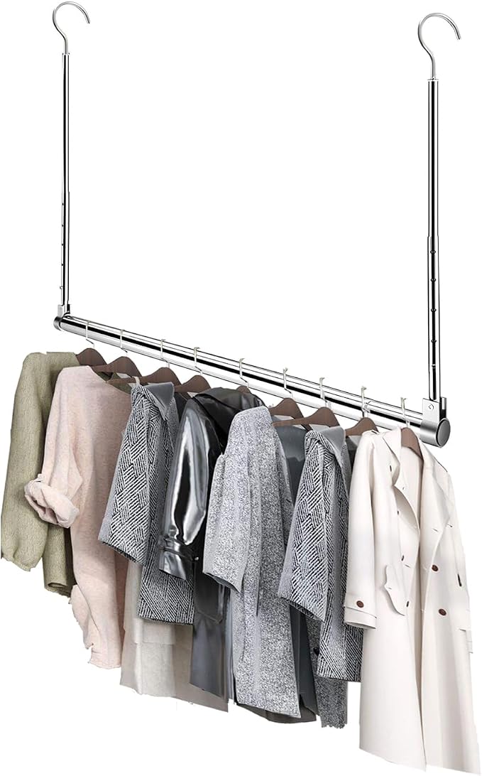 Adjustable Hanging Closet Rod, Extender Hanging Rod, Closet Hanging Organizer, Heavy Duty Closet Bar, Hanging Rod (1 Pack, Chrome) by Yeetburg