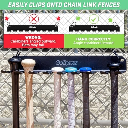 GoSports Baseball & Softball Bat Rack - Holds 16 Bats - Mount on Wall or Clip on Dugout Fence - Black - Image 3
