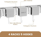 2Pcs Broom Holder Wall Mount, No-Drilling Self-Adhesive Mop and Broom Storage Rack with Hooks (4 Racks with 5 Hooks), Wall-Mounted Broom Hanger for Bathroom, Kitchen, Closet, Garage (Grey) - Image 9