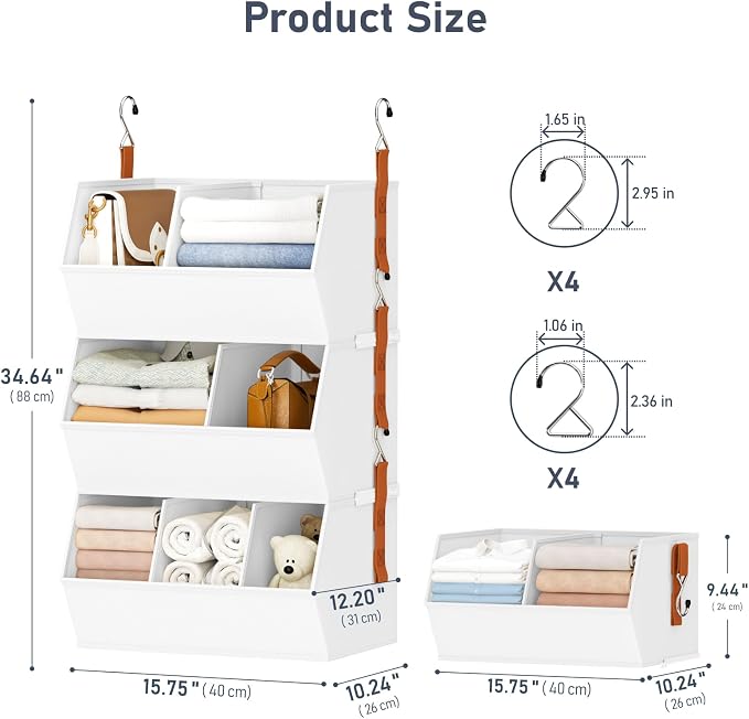 Hanging Closet Organizer Extra Large, Clothes Hanging Shelves for Closet with Divider, Collapsible Closet Storage System, Fabric Storage Bins for Home, Dorm, Rv, Sweaters, Handbags, Underwear, Sock - Image 2