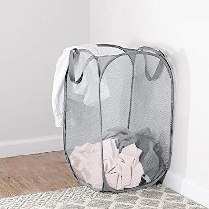 2 Pack Pop Up Laundry Hampers, Collapsible Mesh Laundry Basket, Foldable Clothes Hampers for Bathroom, College Dorm, Travel (Grey) - Image 5