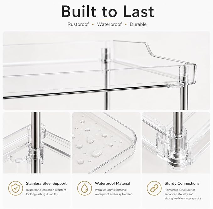 2 Tier Clear Bathroom Counter Organizer, Vanity Organizer for Skincare Makeup Perfume, Multi-Purpose Storage Shelf for Bathroom Kitchen Bedroom - Image 7