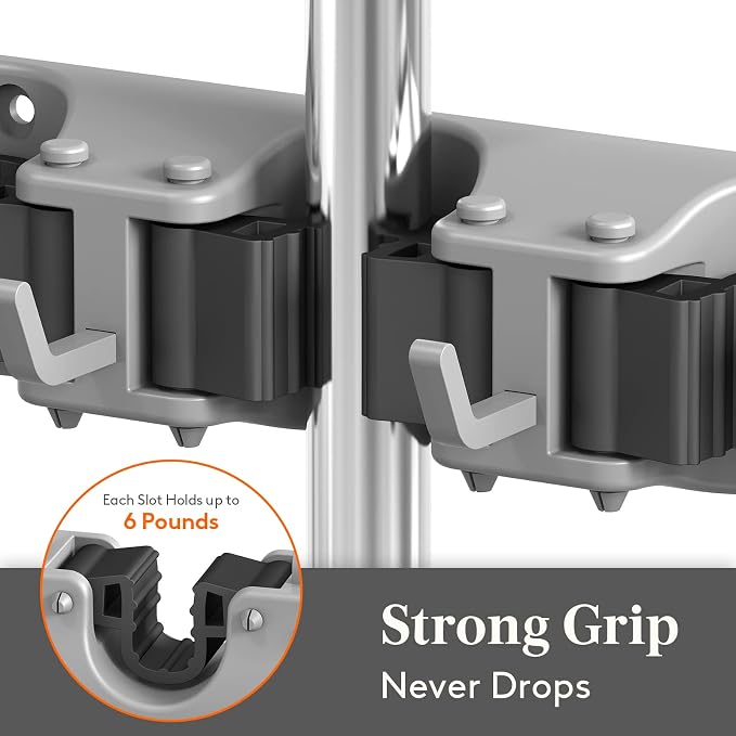 Lifewit Mop and Broom Holder Organizer Wall Hanging Mount, Gray, 1 Pack - Image 2