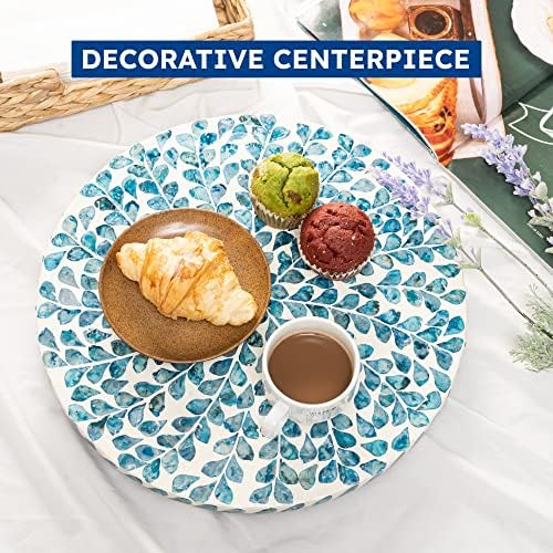 Lazy Susan for Countertop - Lazy Susan for Table, Mother of Pearl Turntable Organizer, Wood Round Spinning Tray Rotating for Kitchen, Cabinet, Counter Spice Pantry.12.5 Inch - Image 2