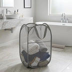 Mesh Large Pop Up Laundry basket, Collapsible Laundry Hampers with Handles, Foldable Dirty Clothes Hampers for Bathroom, College Dorm, Travel, Gray - Image 6