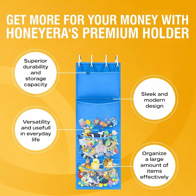 Honeyera Storage for Stuffed Animal - Over Door Organizer for Stuffies, Baby Accessories, and Toy Plush/Easy Installation with Breathable Hanging Pockets - Image 6