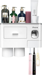 iHave Toothbrush Holders Wall Mounted with Toothpaste Dispenser & 2 Cups - Image 8