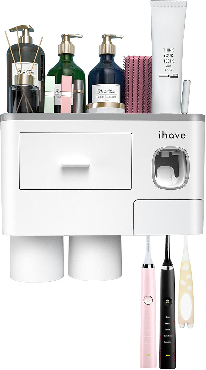 iHave Toothbrush Holders Wall Mounted with Toothpaste Dispenser & 2 Cups - Image 8