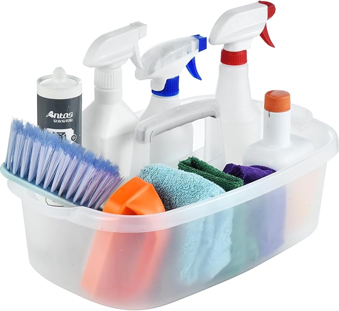Haundry Large Cleaning Caddy with Handle, Cleaning Tool Storage Basket Organizer, Sturdy Pail Bucket Organizer, Household Bucket for Cleaning Supplies - Clear by Haundry