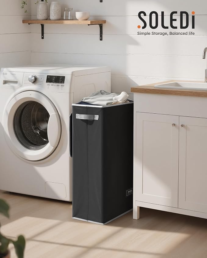 SOLEDI Slim Laundry Basket with Lid, Narrow Laundry Hamper for Small Space - Image 2