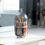 Dezzer Makeup Brush Holder with Lid, 360 Rotating Make Up Organizers with 6 Dividers, Dustproof Make up Brush Pencil Holder for Desk Vanity Bathroom Countertop Office, Gray - Image 6