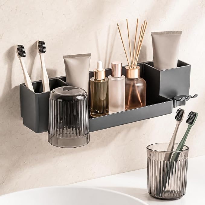 Tooth Brush Holder for Bathroom,Toothbrush Holders Wall Mounted,No Drilling Waterproof Electric Toothbrush Storage Rack, Toothbrush Organizer,Gray by Unknown