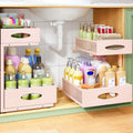 Under Sink Organizer, 2-Pack Pull Out Cabinet Organizer 2 Tier Metal Slide Out Storage Shelf Rack, L-Shaped Adjustable Height,Mesh Sliding Drawer for Kitchen, Bathroom, Laundry, Pantry, Pink, XL by Kitstorack