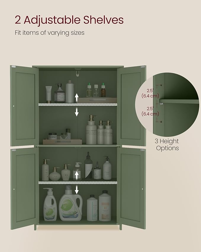 VASAGLE Floor Storage Cabinet, 2 Adjustable Shelves, 4 Doors,42.7" H - Image 4